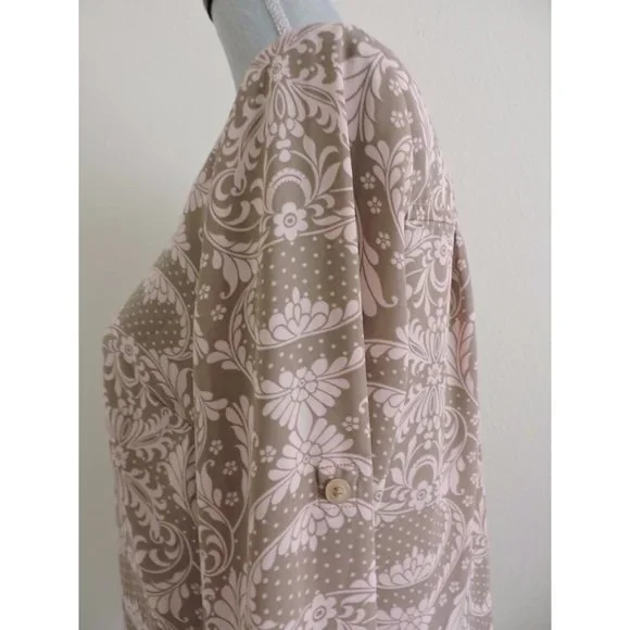 New York Company Shirt Button Down Brown Pink Career Long Tab Sleeve Blouse S - Picture 6 of 10